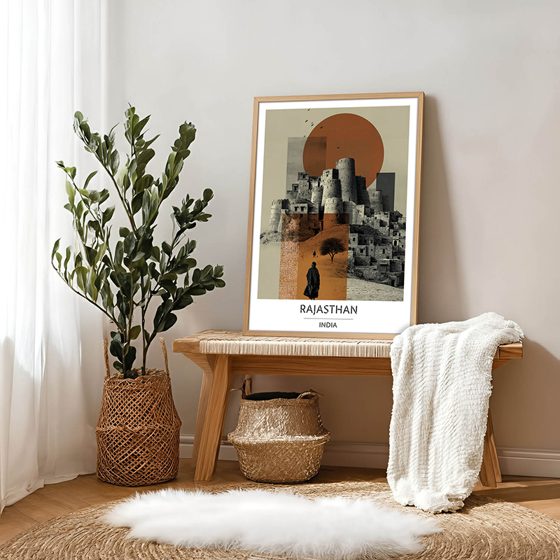 Desert Citadel of Rajasthan Wall Art With Brown Frame - Small