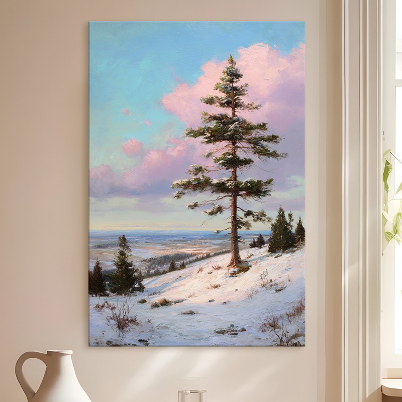 Pink Sky Pine Gallery Wrapped Canvas Wall Painting