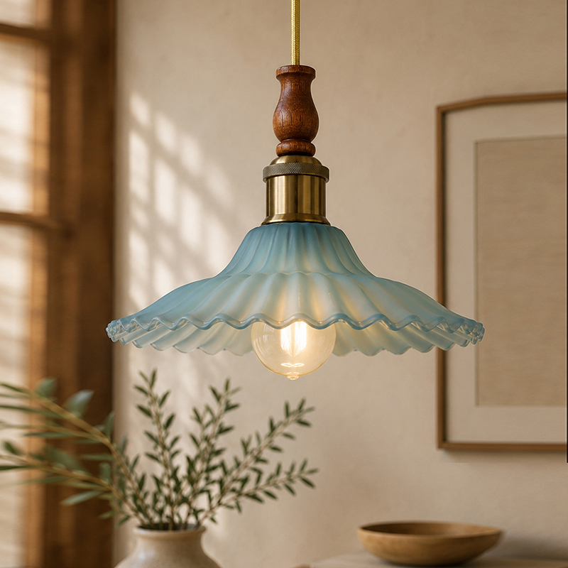 Viridian Glass Ceiling Lamp - Light Blue