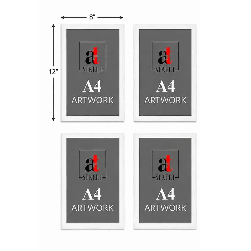 Four white frames shown with A4 artwork placeholder layout