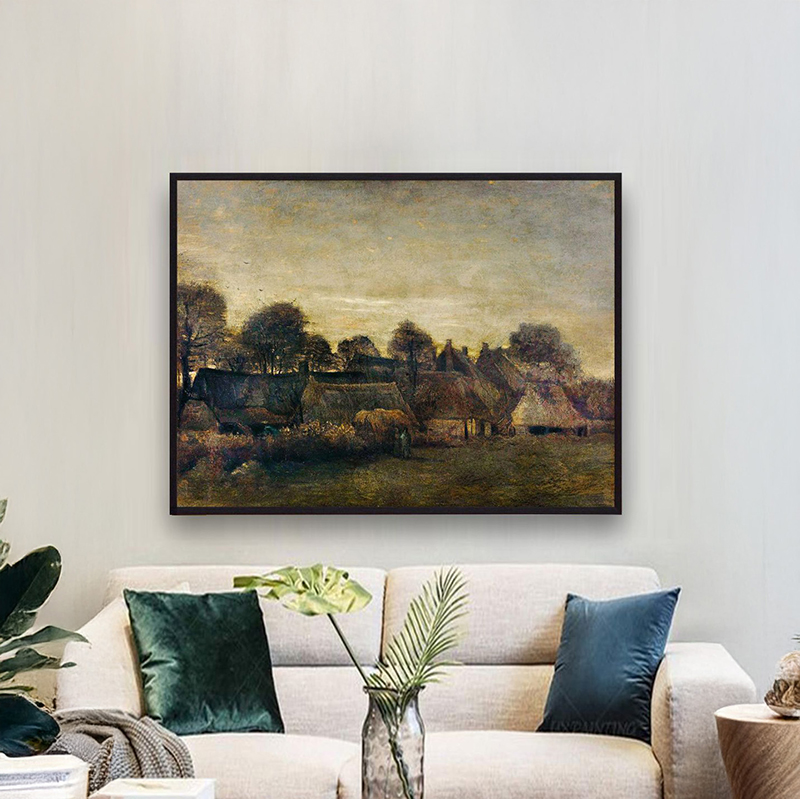 Farmhouse at Dusk Canvas Wall Painting With Frame - Small