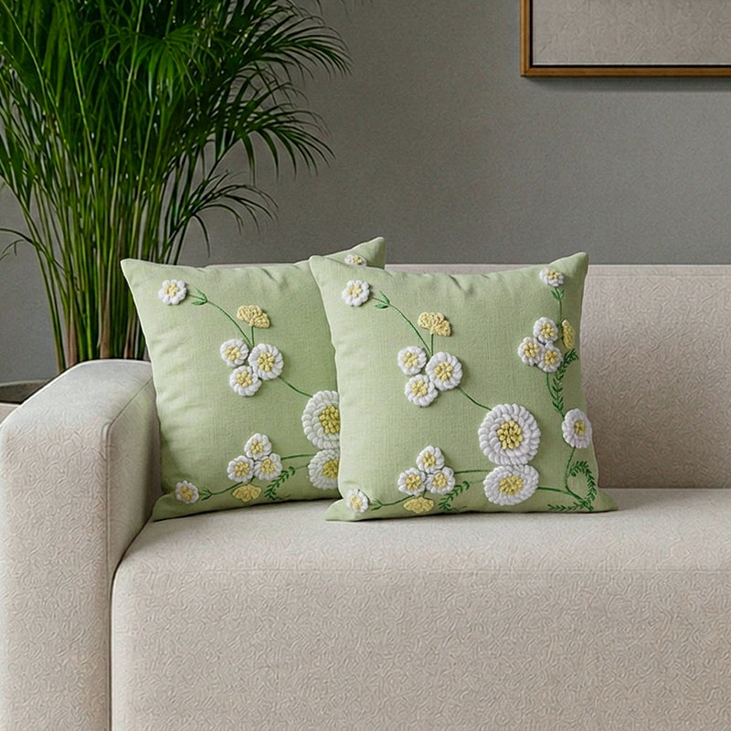 Calliope Embroidered Cotton Cushion Cover - Set Of Two