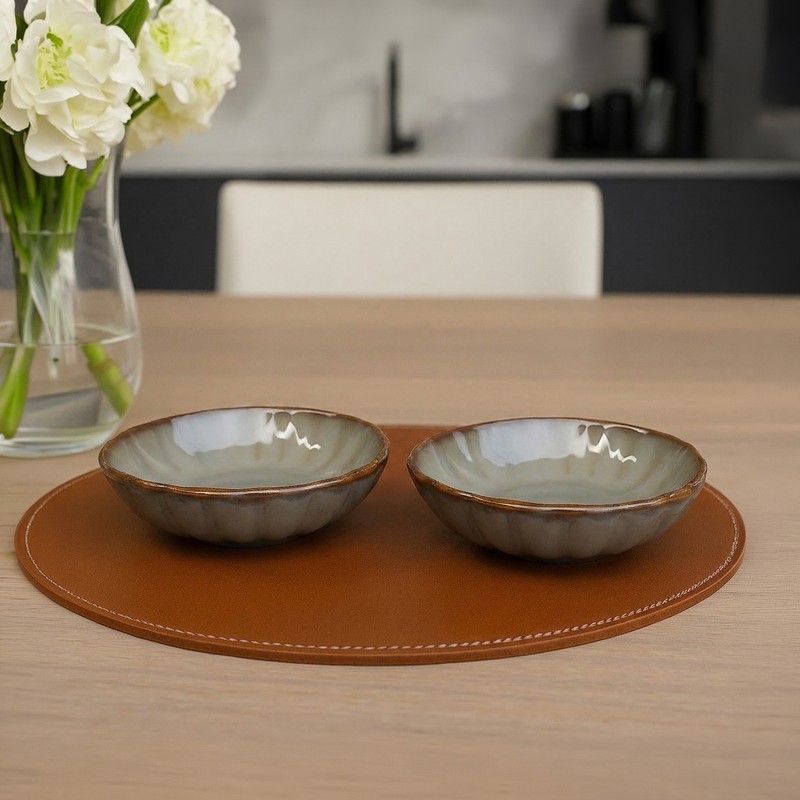 Party Bites Ceramic Snack Bowls (Grey & Brown/250 mL Each) - Set of Two - 250 mL