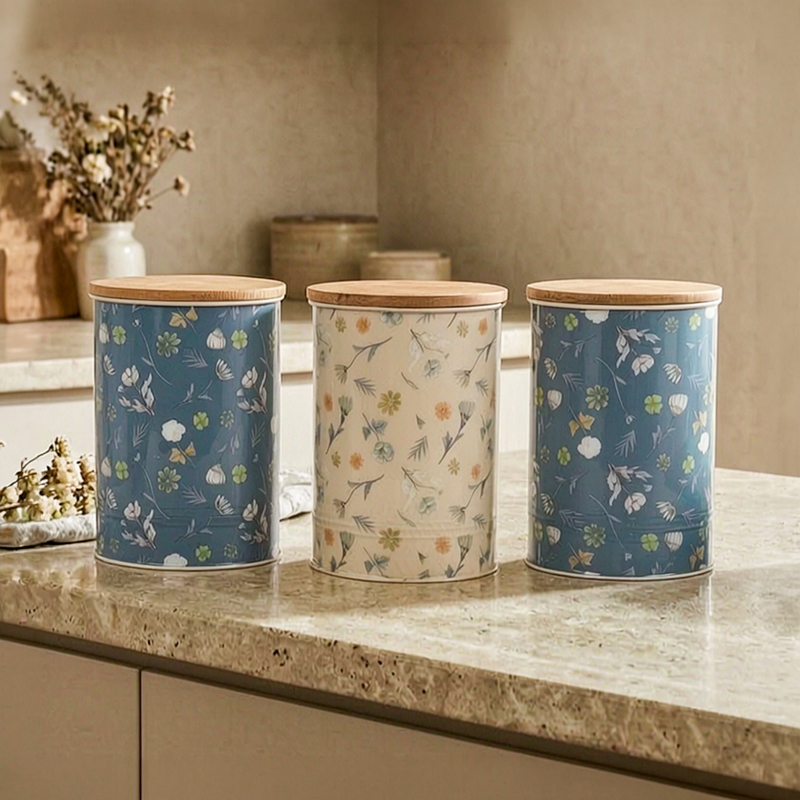 Meadow Trio Metal Storage Container (1200 mL Each) - Set of Three - 1200