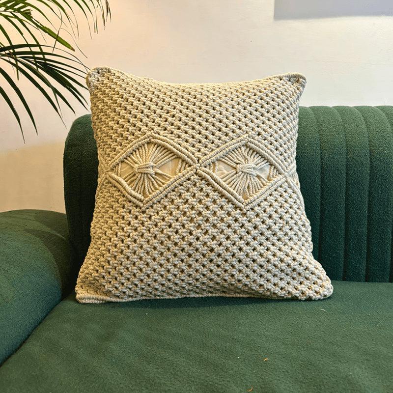 Nordic Knots Macrame Diamond Design Cotton Cushion Cover
