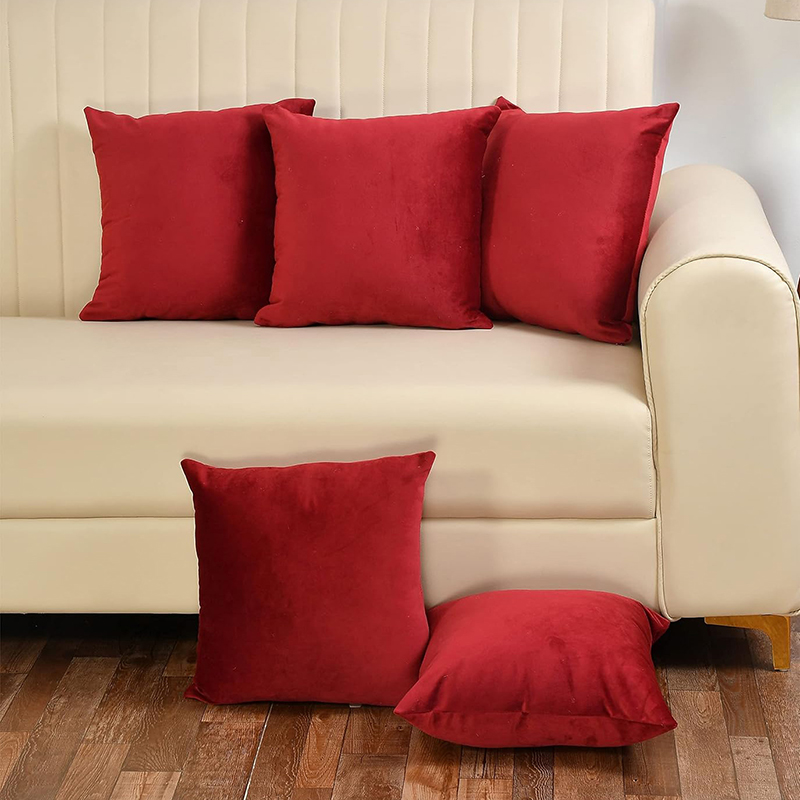 Fresh Layer Velvet Cushion Covers (Maroon) - Set of Five - 16 x 16 Inches