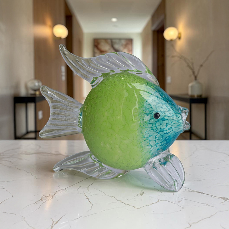 Fishy Glass Showpiece - Green