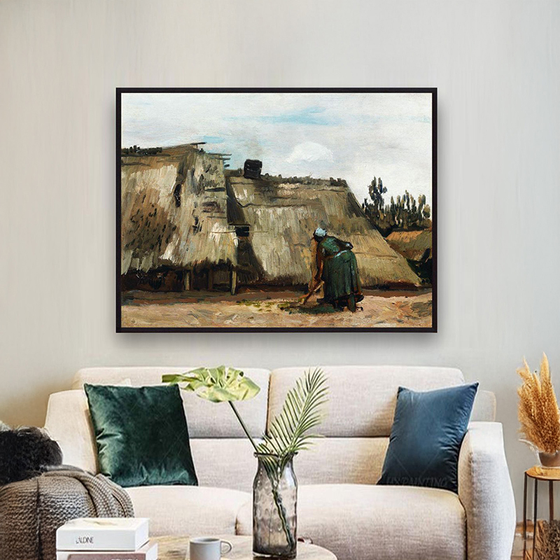 Thatched Roof Cottages Canvas Wall Painting With Frame - Small