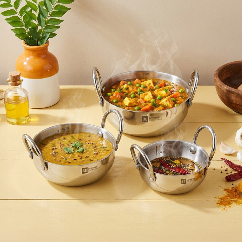 SizzleWok Triply Kadhai (800 mL/600 mL/500mL) - Set of Three - Bundles