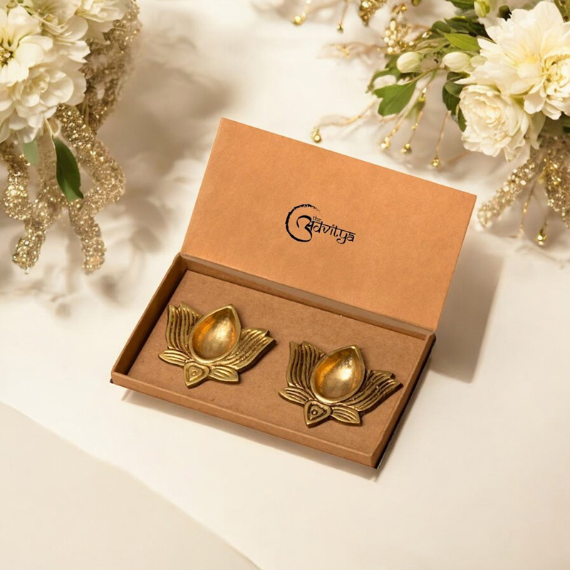 Ornate Lotus Brass Diya - Set of Two