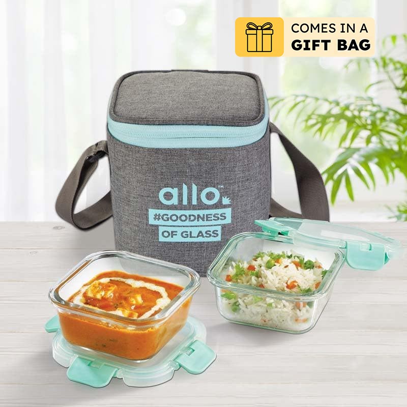 Jonas Lunchbox With Square Grey Bag (310 ML) - Set Of Two - 310 ML
