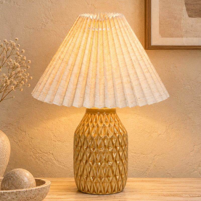 Mossvine Pleat Ceramic Table Lamp - Brown