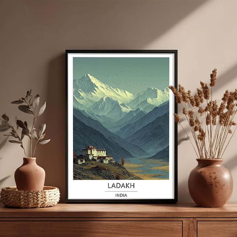 Majestic Peaks of Ladakh Wall Art With Black Frame - Small