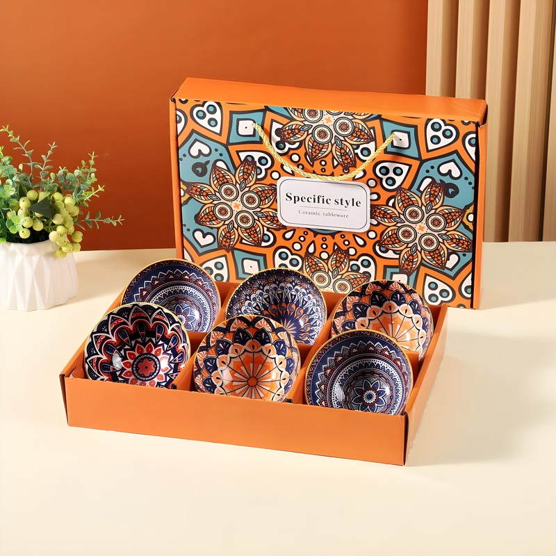 Bohemian Mandala Ceramic Snack Bowls (250 mL Each) - Set of Six