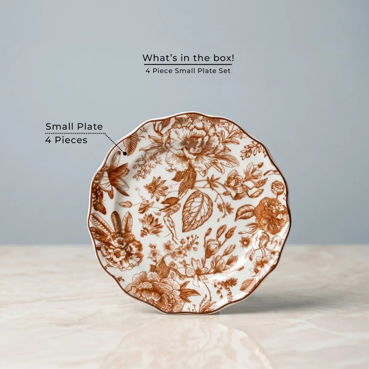 Single red and white floral quarter plate shown front on