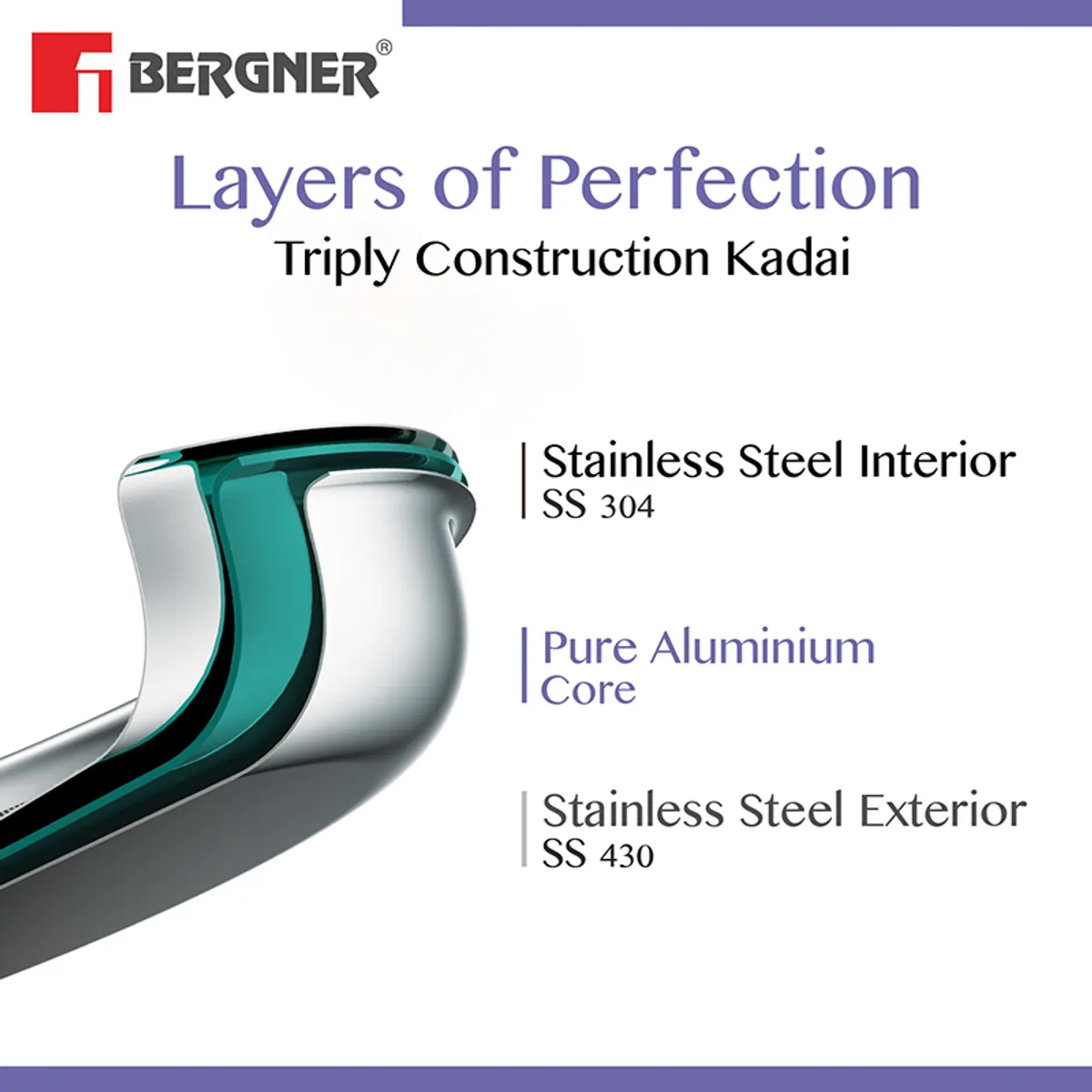 Illustration of layered cross-section for triply cookware construction