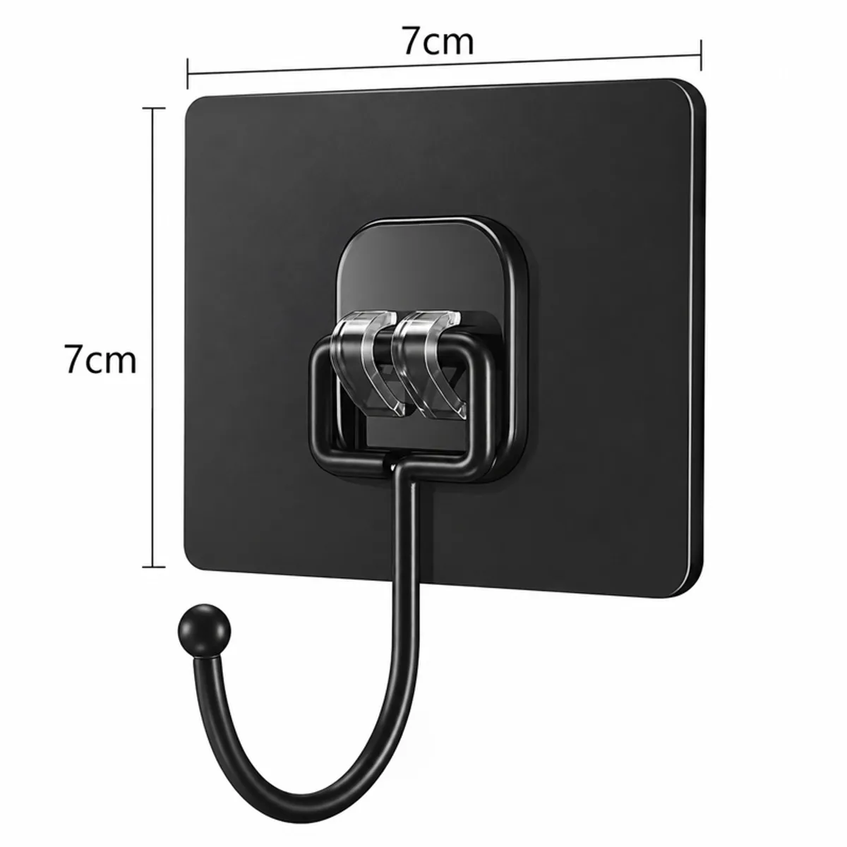 Single black wall hook shown with 7 cm width and height markings