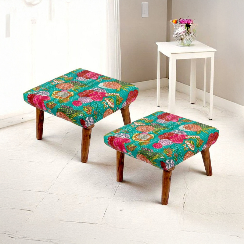 Kexon Sheesham Wooden Stools (Multicolor) - Set Of Two