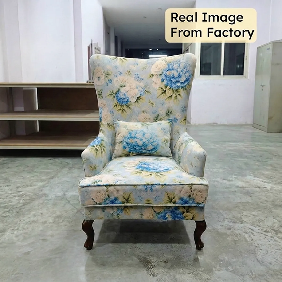 Imperia Teak Wood & Velvet Floral Lounge Chair