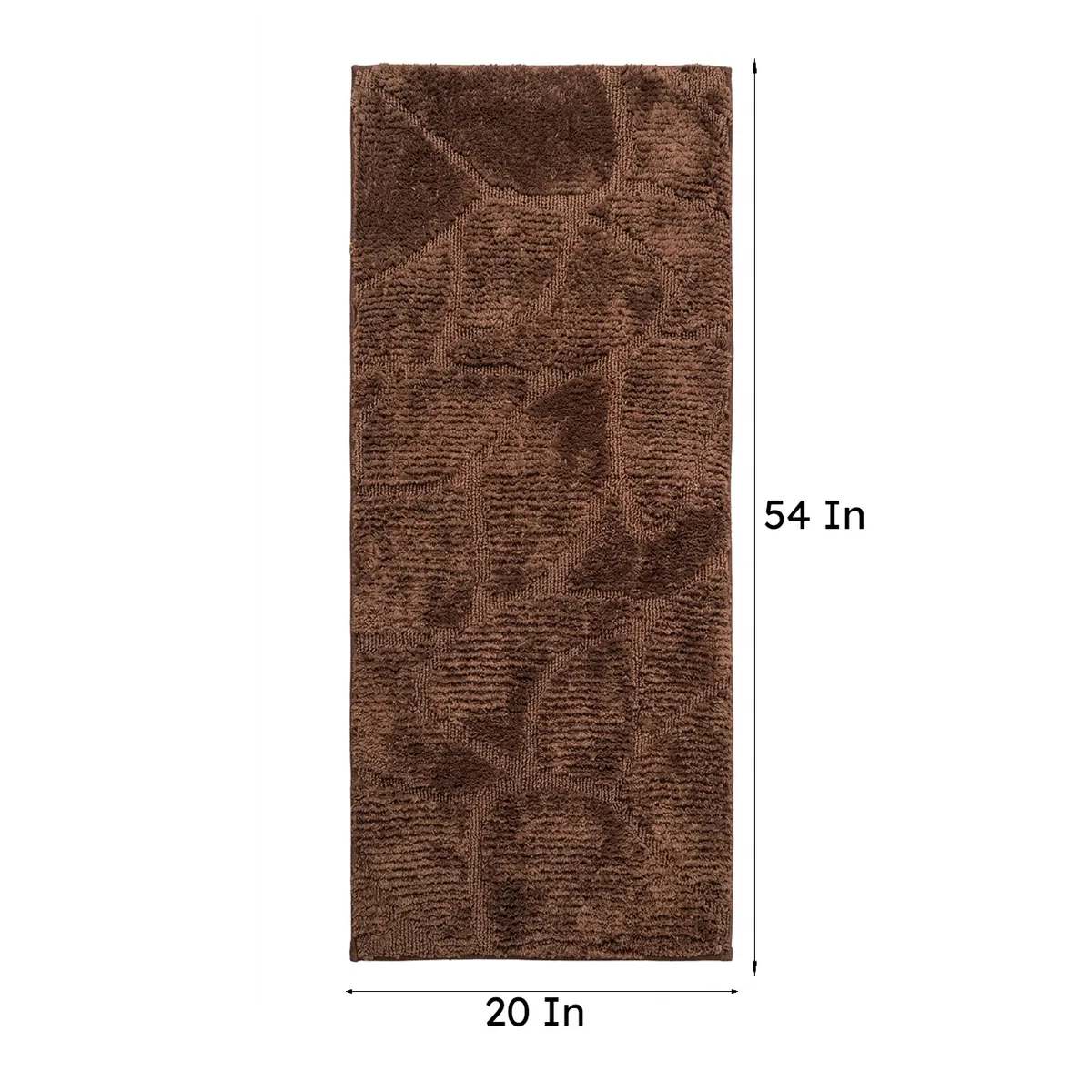 Brown rectangular runner rug shown with 54-inch length and 20-inch width markers