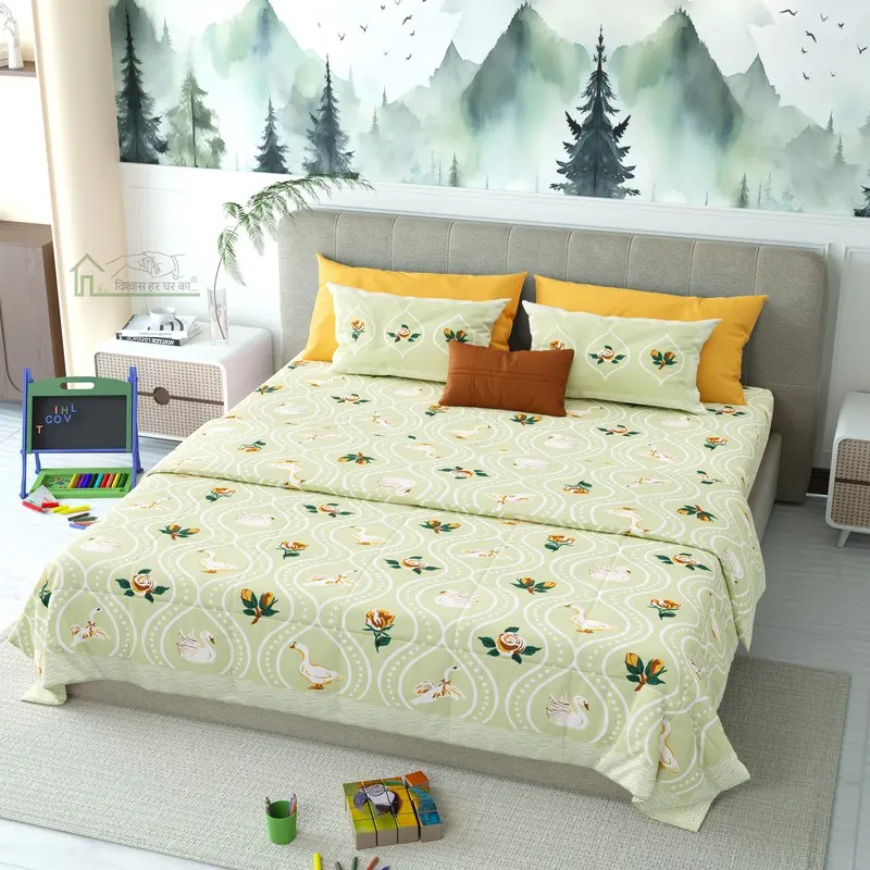 Zoozy Printed Cotton Kids Bedsheet (Yellow) - 120 TC