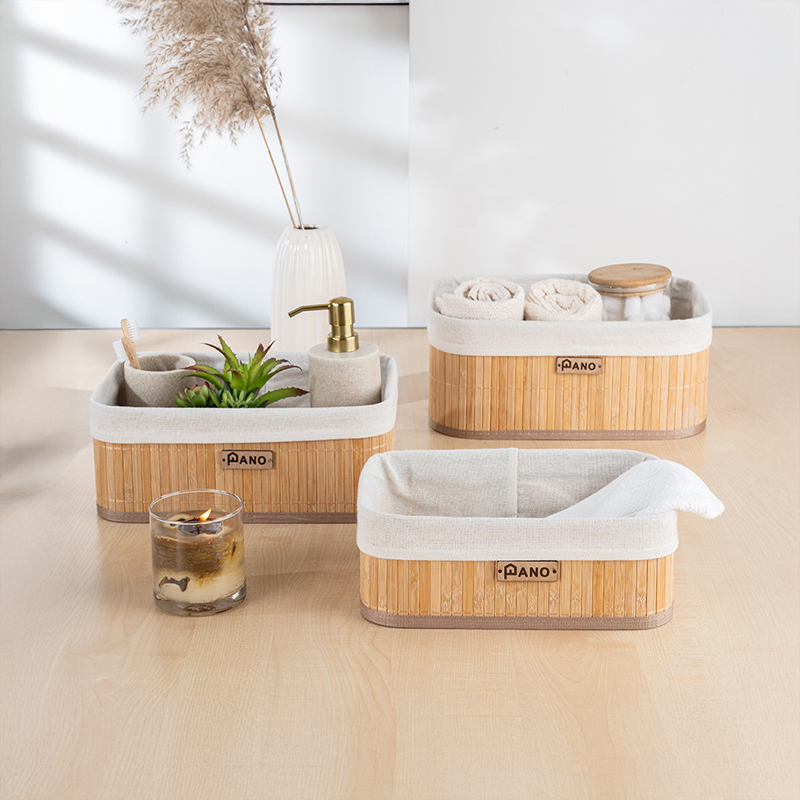Cane Vista Bamboo Storage Basket (Beige) - Set of Three