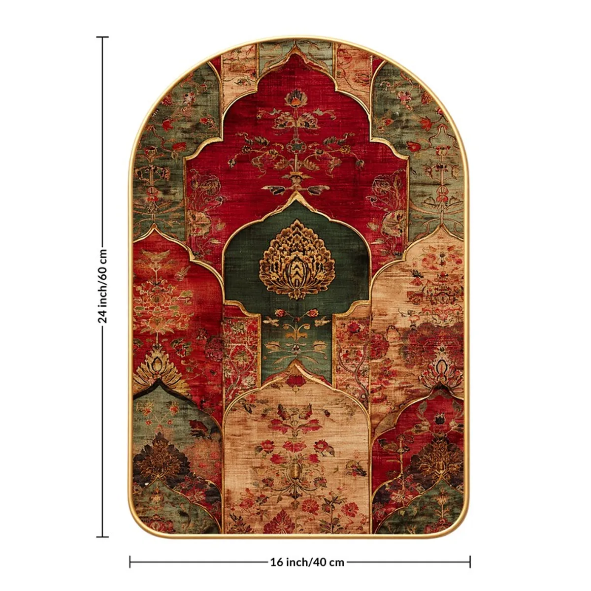 Single arched wall art panel with floral Mughal-style design and dimension markers
