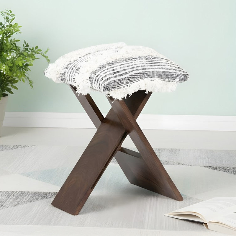 Gavro Sheesham Wooden Stool - White & Grey