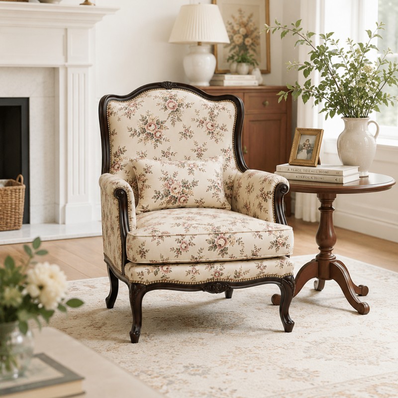 Beckett Teak Wood & Faux Seude Accent Chair