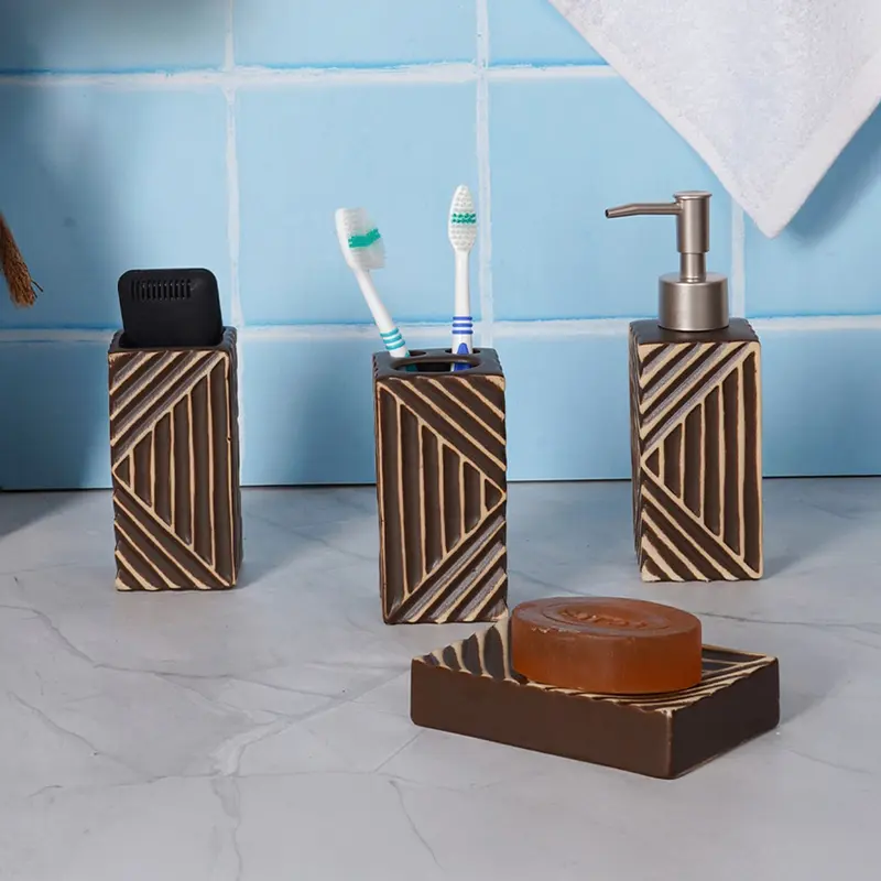AarviDecor Fraicheur Ceramic Bathroom Set (Brown) - Four Piece Set