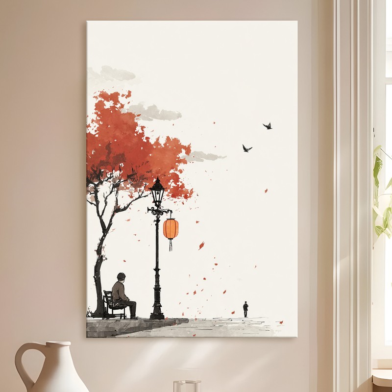 Falling Leaves Gallery Wrapped Canvas Wall Painting