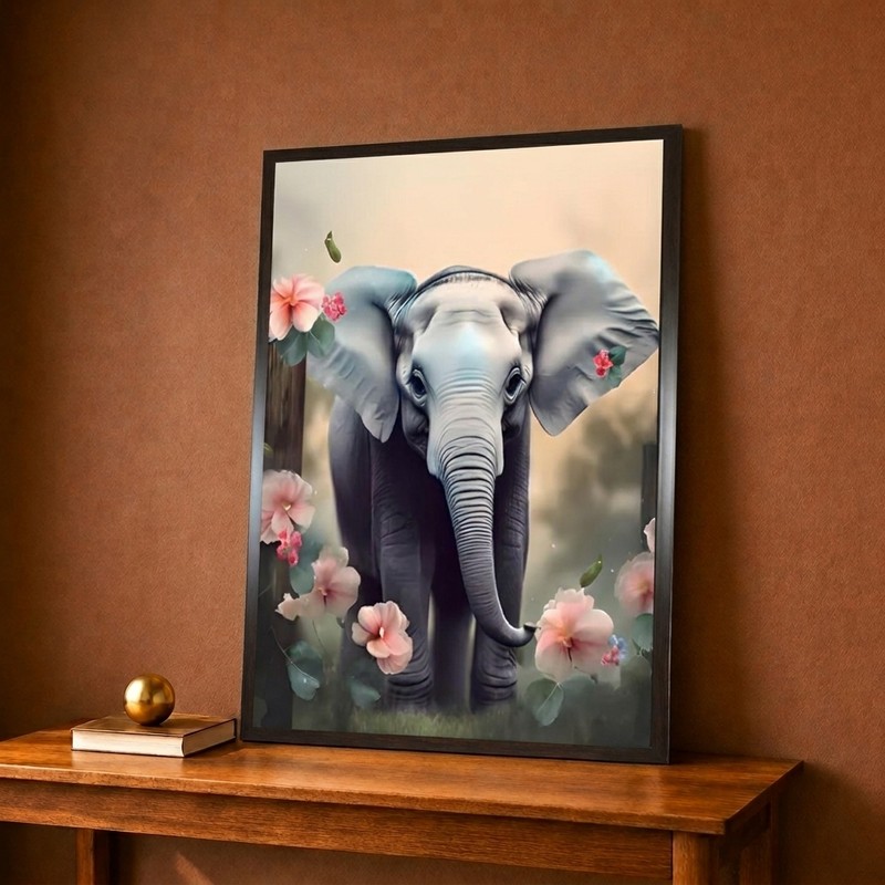 Graceful Elephant Blossom Canvas Wall Painting