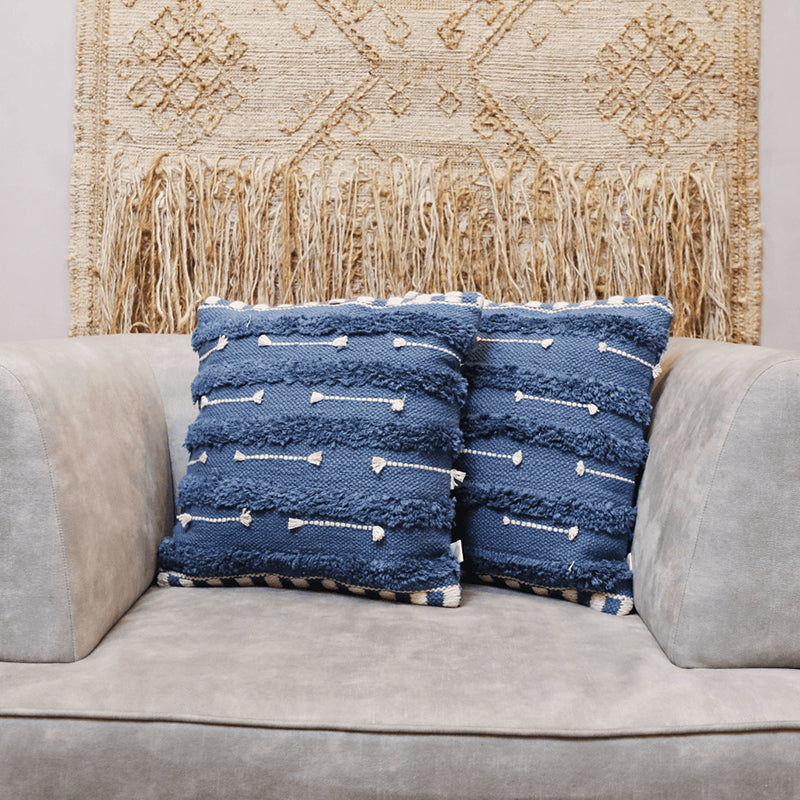 Softscape Tufted Cushion Cover (Blue & White) - Set Of Two - 18 x 18 Inches