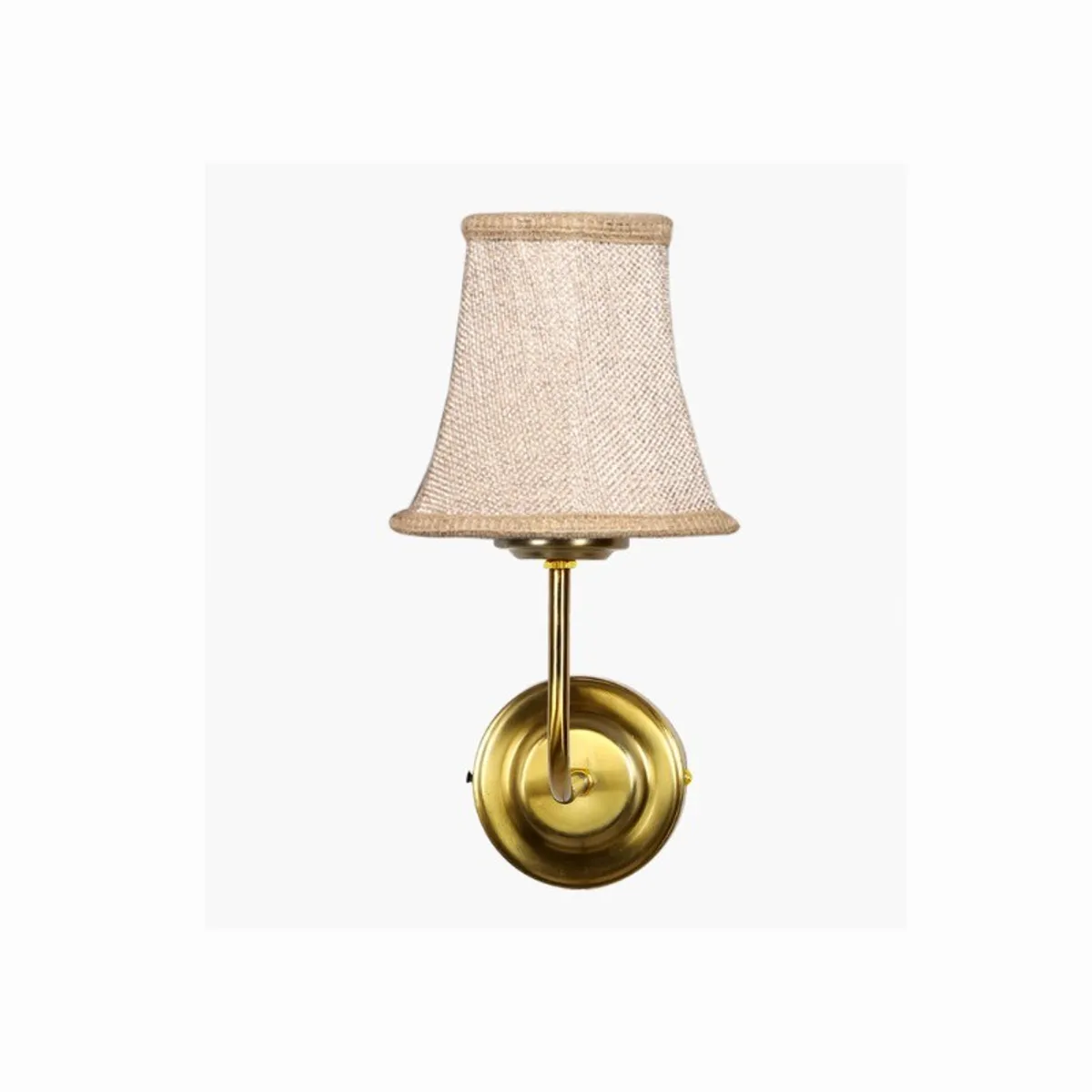 Rear view showing the circular gold-toned wall plate and beige shade
