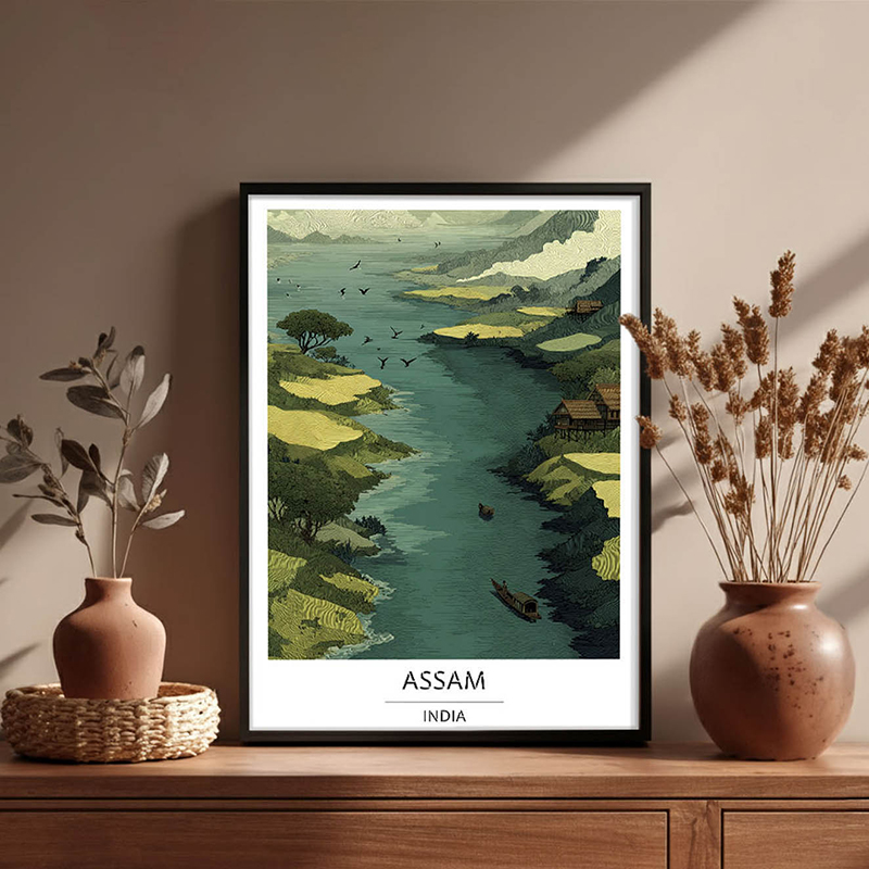 Serene Waters of Assam Wall Art With Black Frame - Small