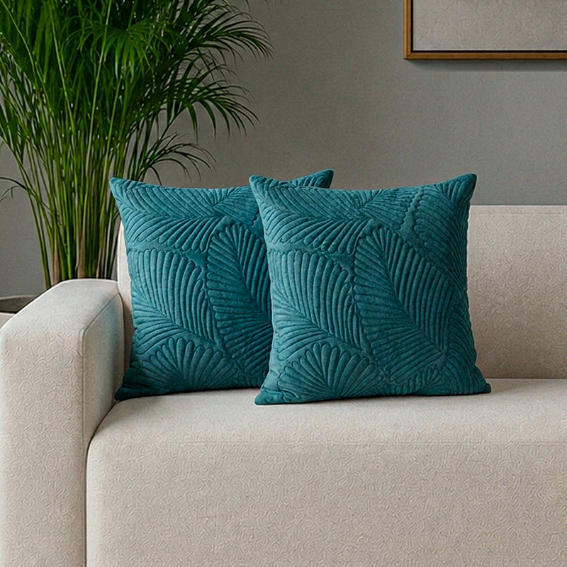 Quilted Leafy Pattern Cushion Cover- Set Of Two
