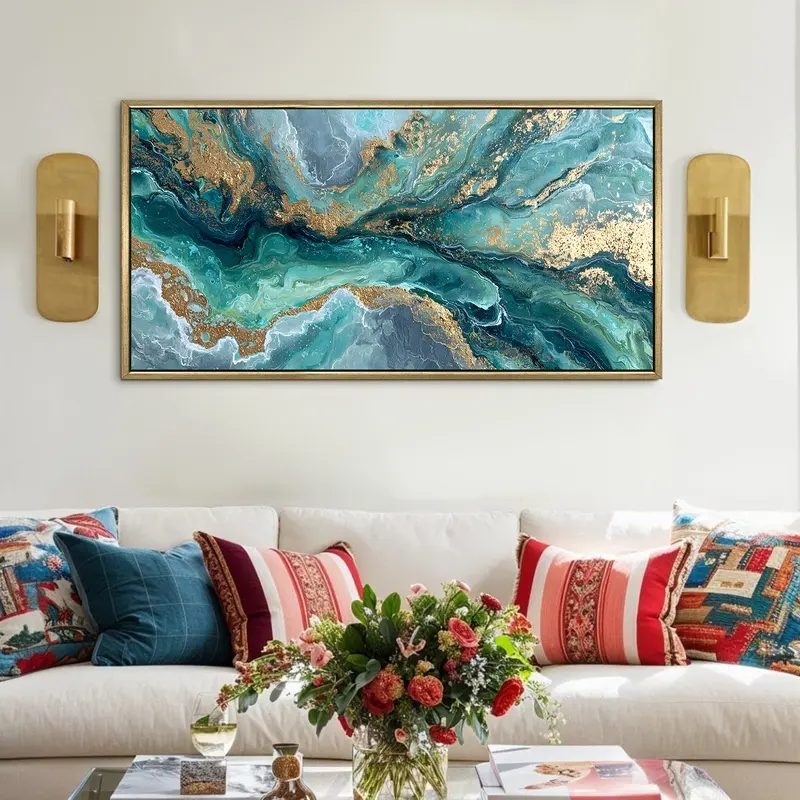 Oceanic Gold Streams Canvas Wall Painting