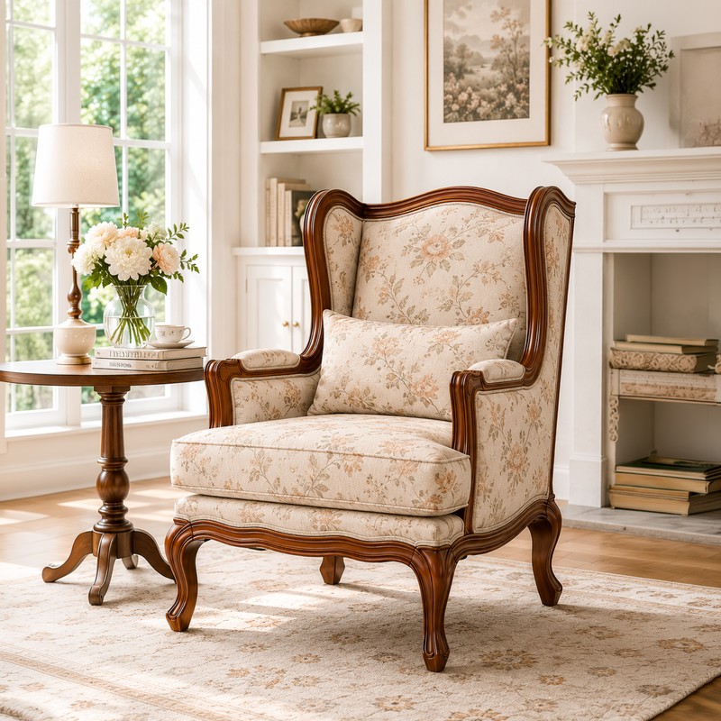 Fleurmont Teak Wood & Faux Suede Lounge Chair
