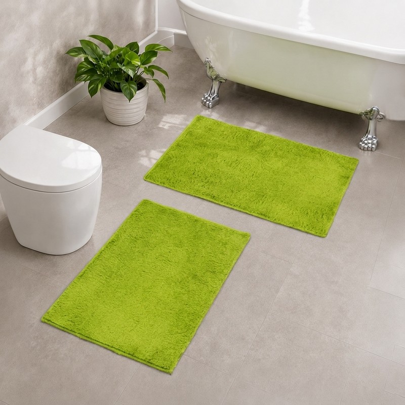 CozyStep Anti Skid Bath Mat (Green) - Set of Two - 40 x 60 cms