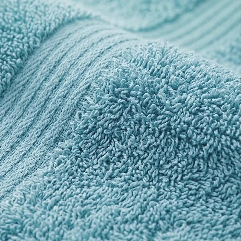 Close-up of the mint towel fabric showing plush textured loops