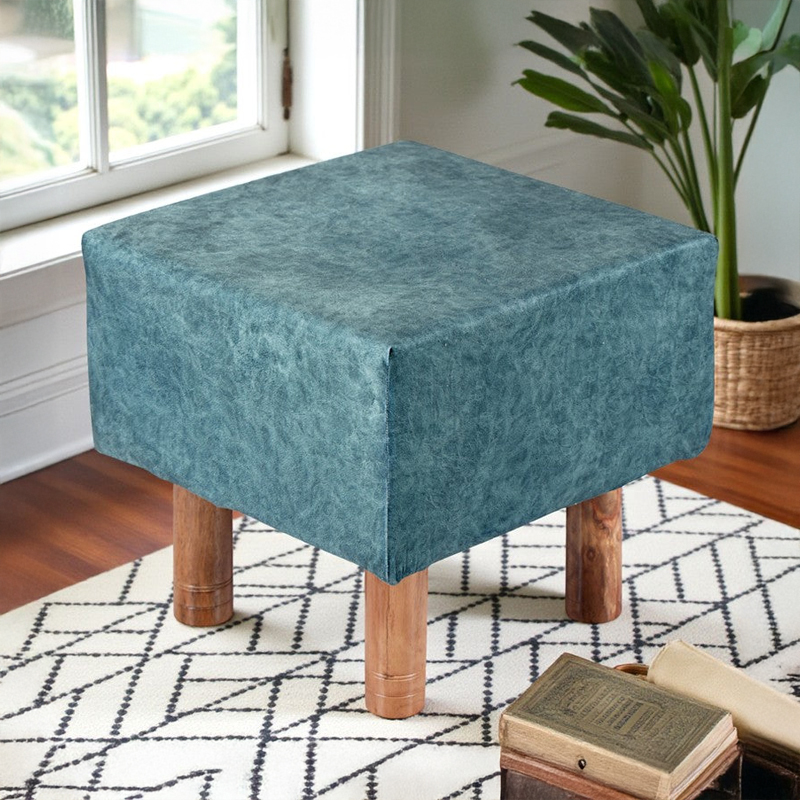 Trixon Acacia Wooden Ottomans - Blue