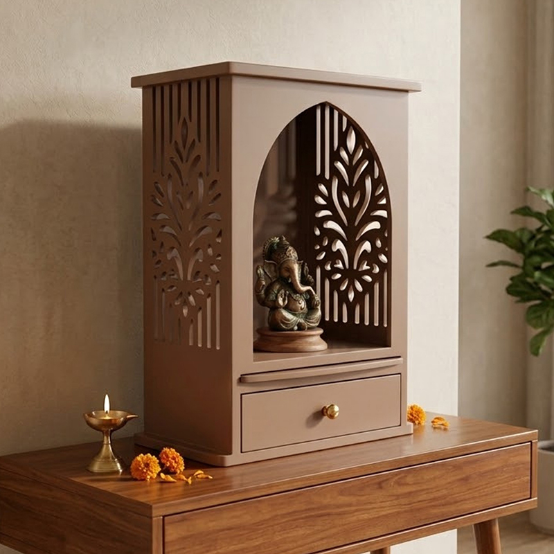 Serenity Arch MDF Mandir - Brown