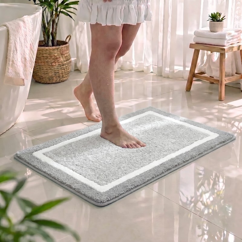 Graphite Stream Anti Skid Bath Mat - Gey,White - 40 x 60 cm
