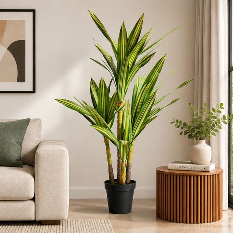 130 cm (4.3 ft) Everleaf Harmony Artificial Dracaena Plant With Black Plastic Pot