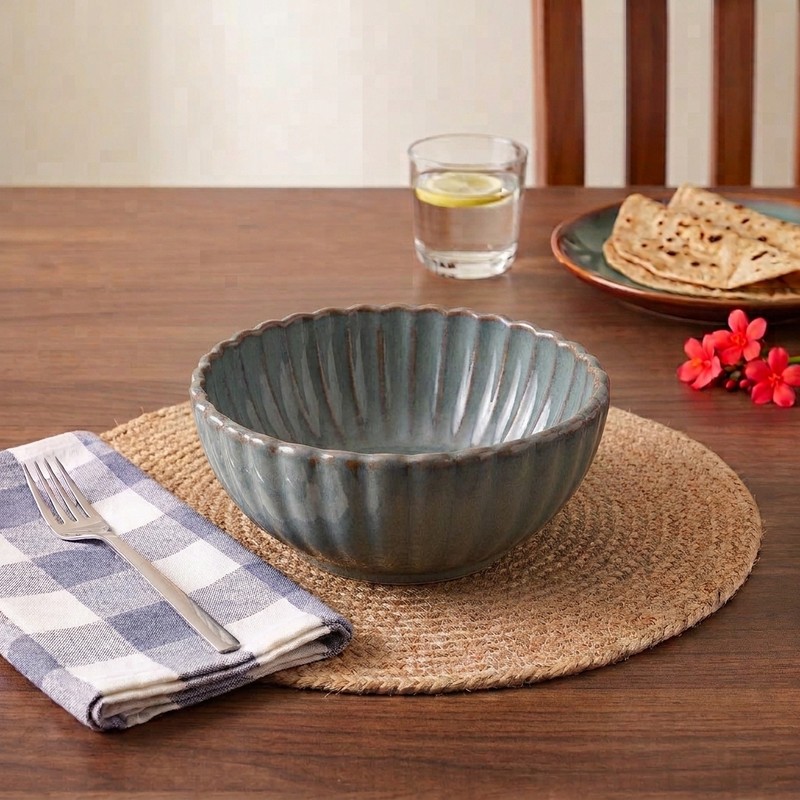 Classic Serve Ceramic Serving Bowl (Blue & Brown) - 750 mL - 750 mL