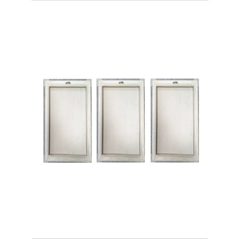 Back view of three rectangular gallery-wrapped canvas panels