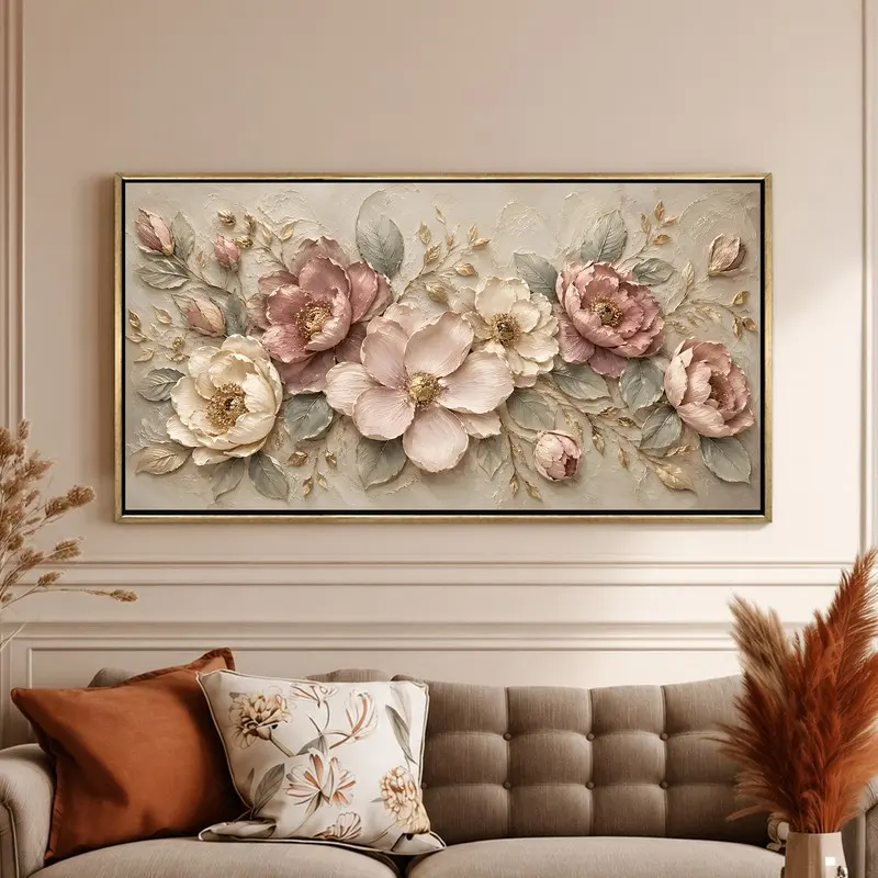 Soft Blush Floral Harmony Canvas Wall Painting