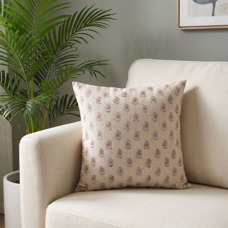 Petaline Printed Cotton Cushion Cover - White