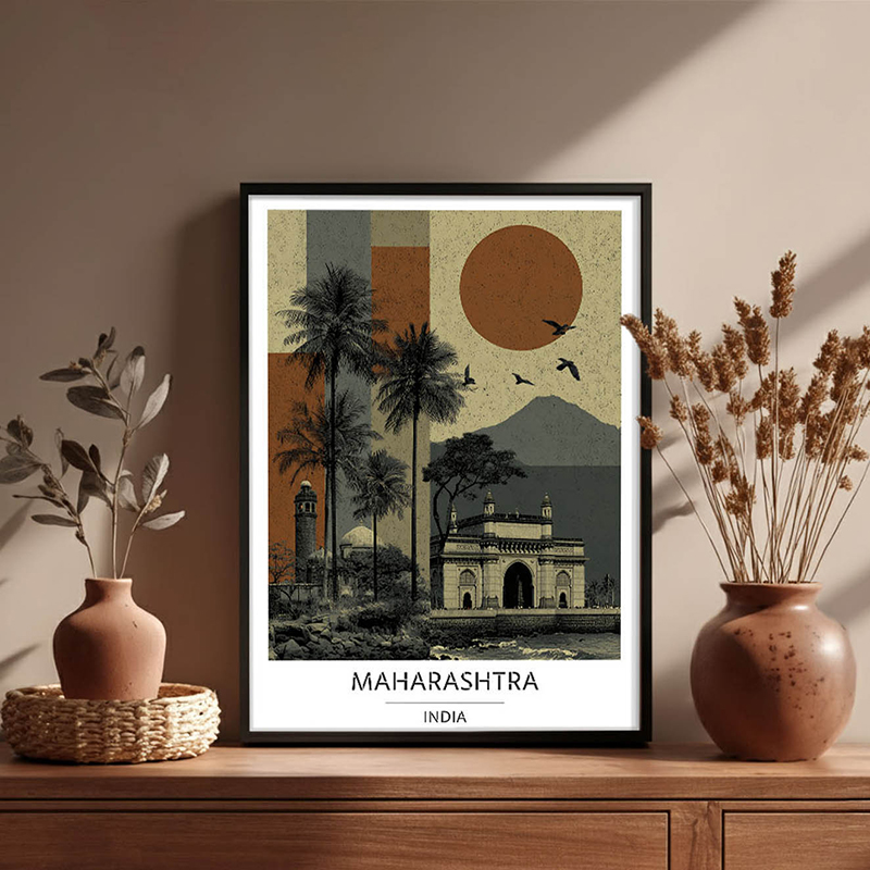 Sunset Palms of Maharashtra Wall Art With Black Frame - Small