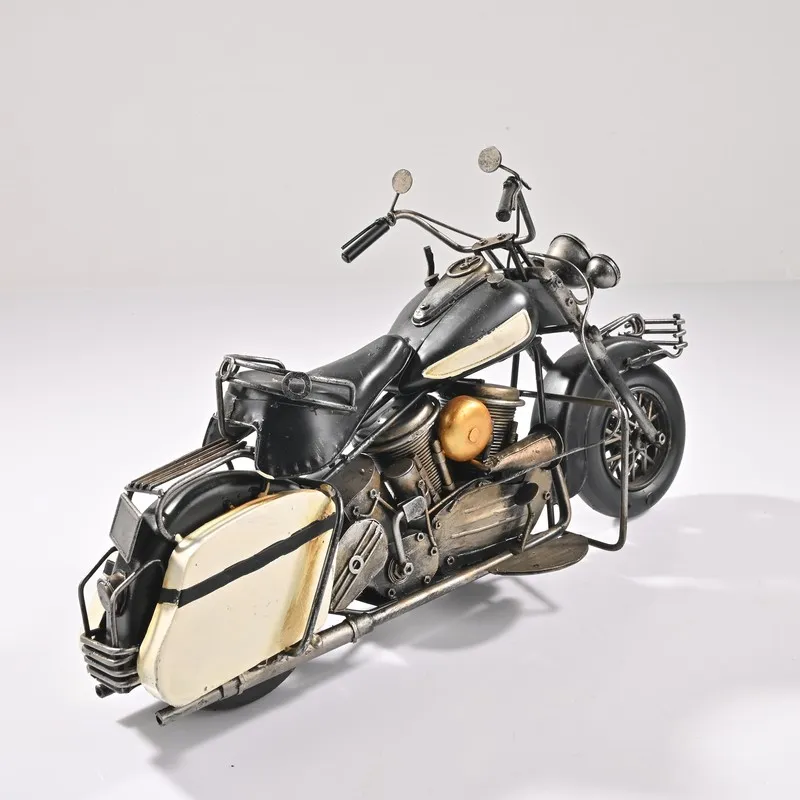 Rear three-quarter studio view of the vintage motorcycle showpiece